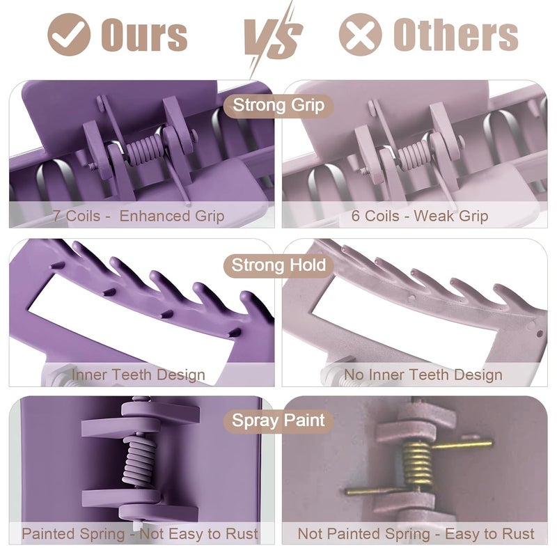 TOCESS Hair Claw Clips for Women - 8PK Large Neutral Matte Square Jumbo Hair Clips for Thick, Thin, Long, Short, Curly Hair Girls, Big Jaw Clip Set for Daily Use(Violet Purple) - Image 2